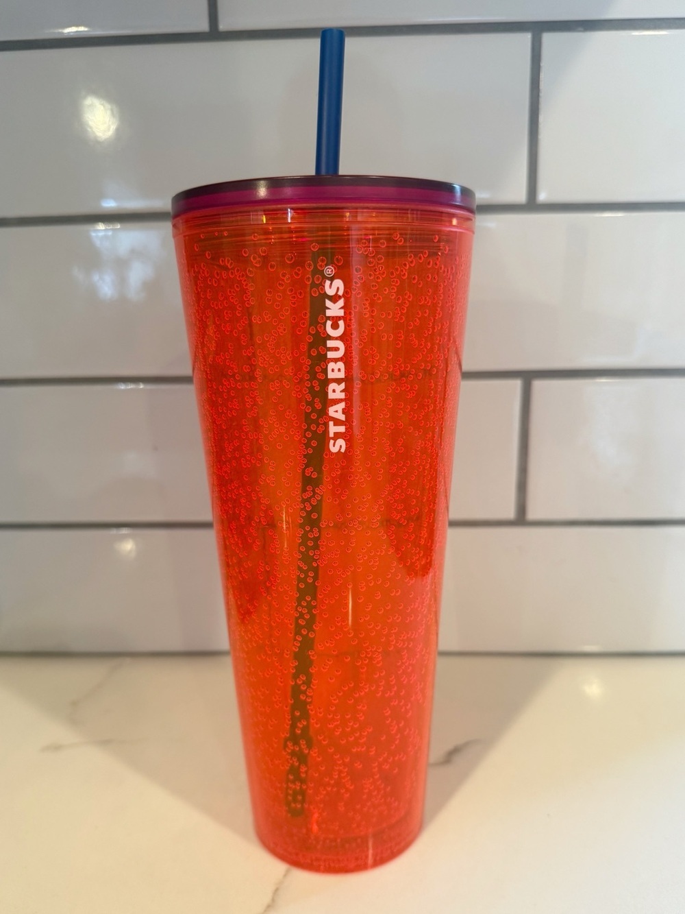 Starbucks Neon Orange Bubble Venti Tumbler 24oz Cold Cup Summer Limited Edition